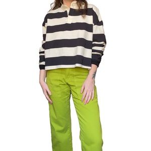 Olive Clothing Cropped Rugby Tee in Ivory/Black